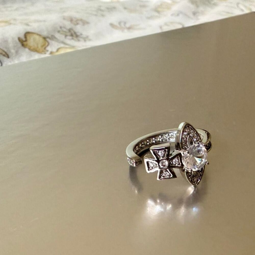 Sparkly Saturn Planet Open Ring | Cubic Zirconia | Adjustable Copper Plated Stat
